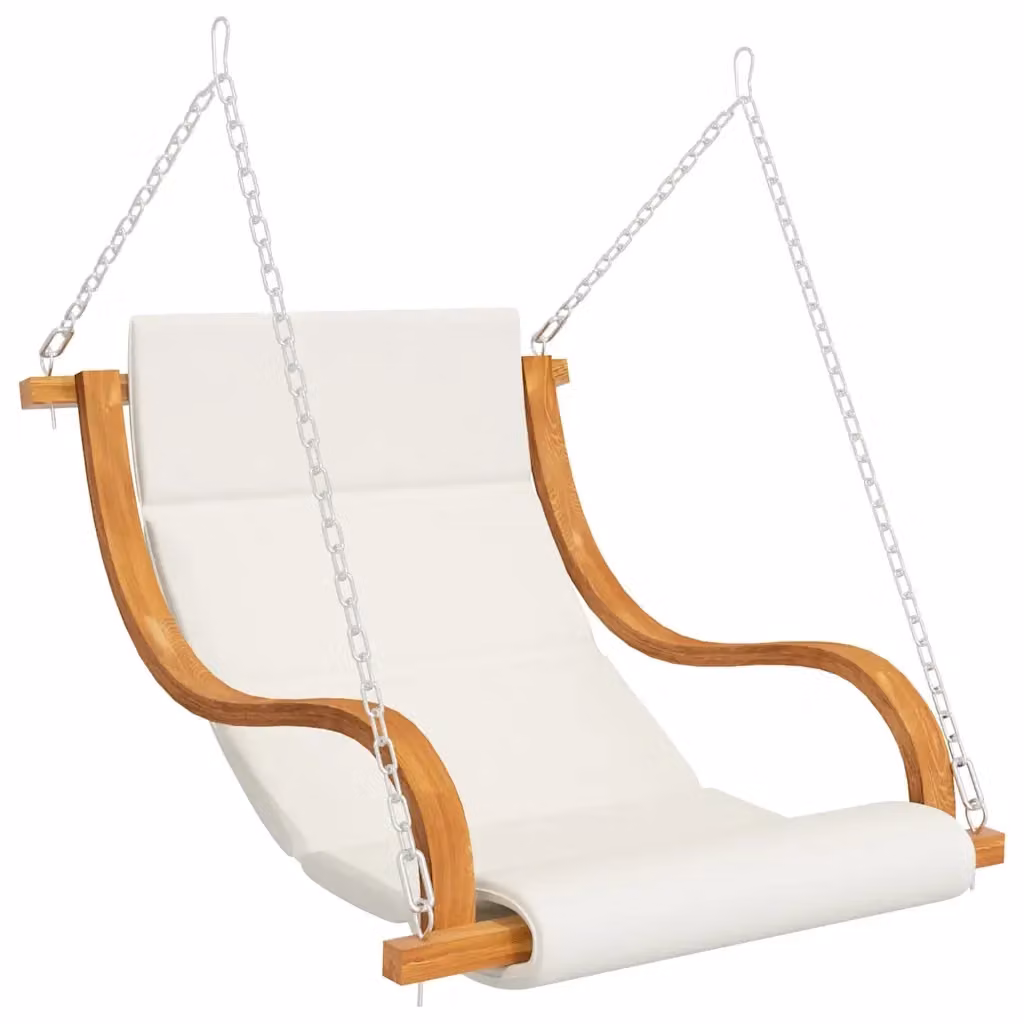 Sedia a dondolo vidaXL in legno di teak con cuscino beige e bianco per giardino e terrazza – 2
