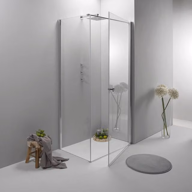 Cabina Box Doccia 90x100 Cm Porta Battente con Lato Fisso Trasparente