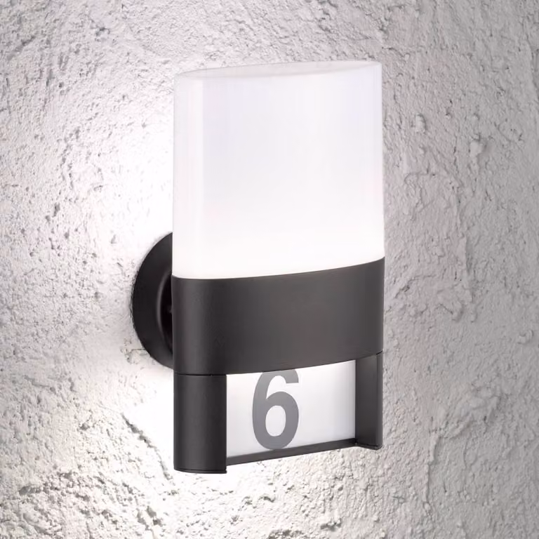 WOFI Applique da esterni LED Diego, nera, numero civico con luce Diego, Nero, Metallo, Moderno, Applique da esterni