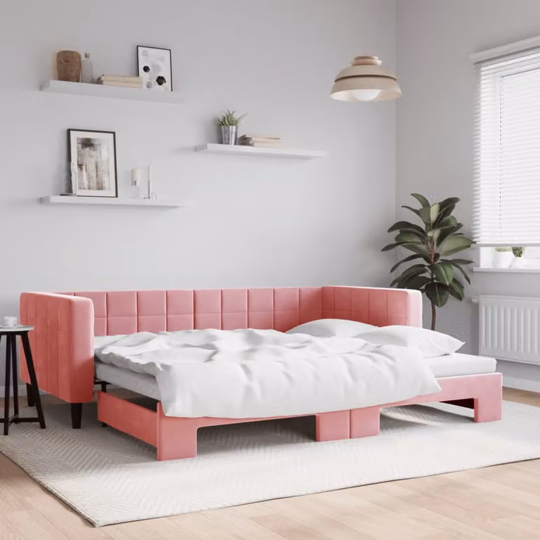 vidaXL Divano Letto Moderno in Velluto Rosa con Letto Estraibile per Soggiorno e Camera da Letto L/P/H: 223 x 90 x 68 cm