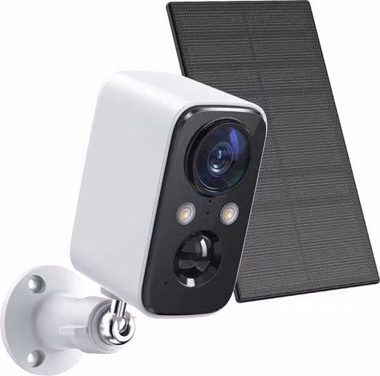 Telecamera wireless da esterno resistente alle intemperie con alimentazione solare, visione notturna a 1080p e rilevamento di presenza tramite sensore PIR