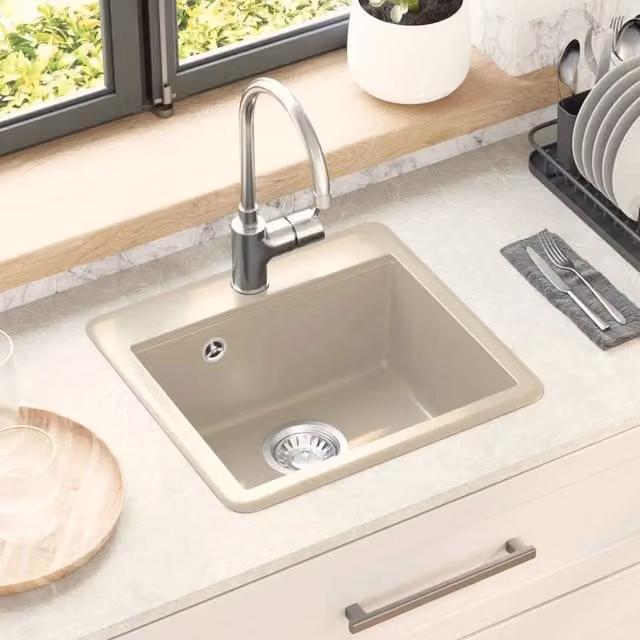 Lavello vidaXL in quarzo e resina beige L: 47 cm, P: 44 cm, H: 19 cm