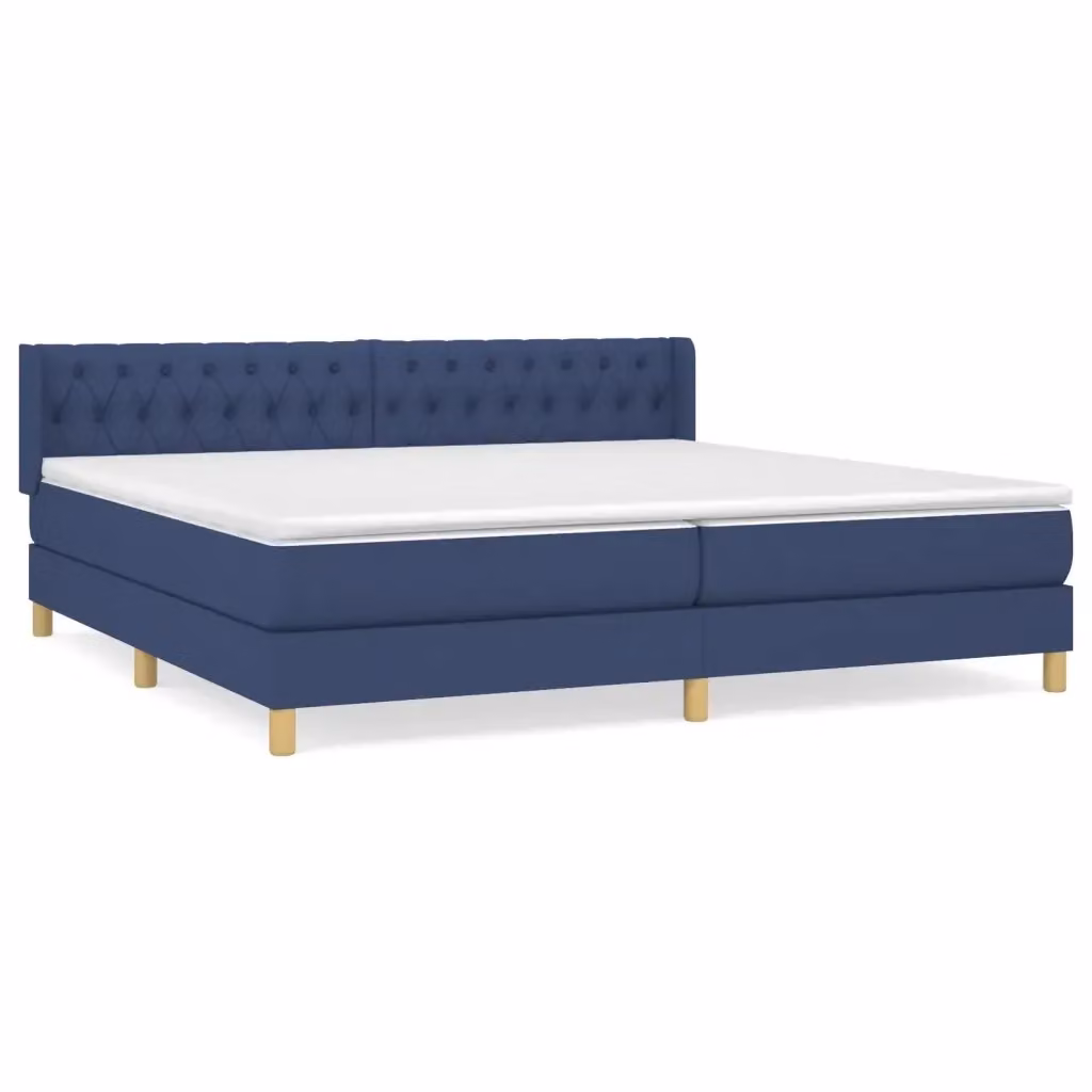 Letto Ibrido vidaXL con Giroletto a Molle e Materasso in Tessuto Blu e Bianco L/P: 200 x 200 cm – 2