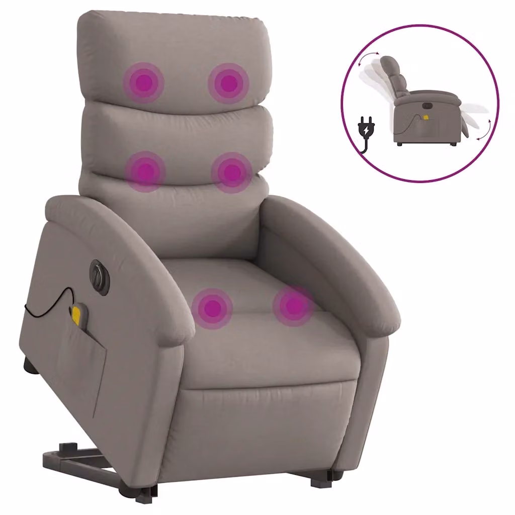 vidaXL Poltrona Alzapersona Elettrica con Massaggio in Tessuto Beige e Grigio – 2