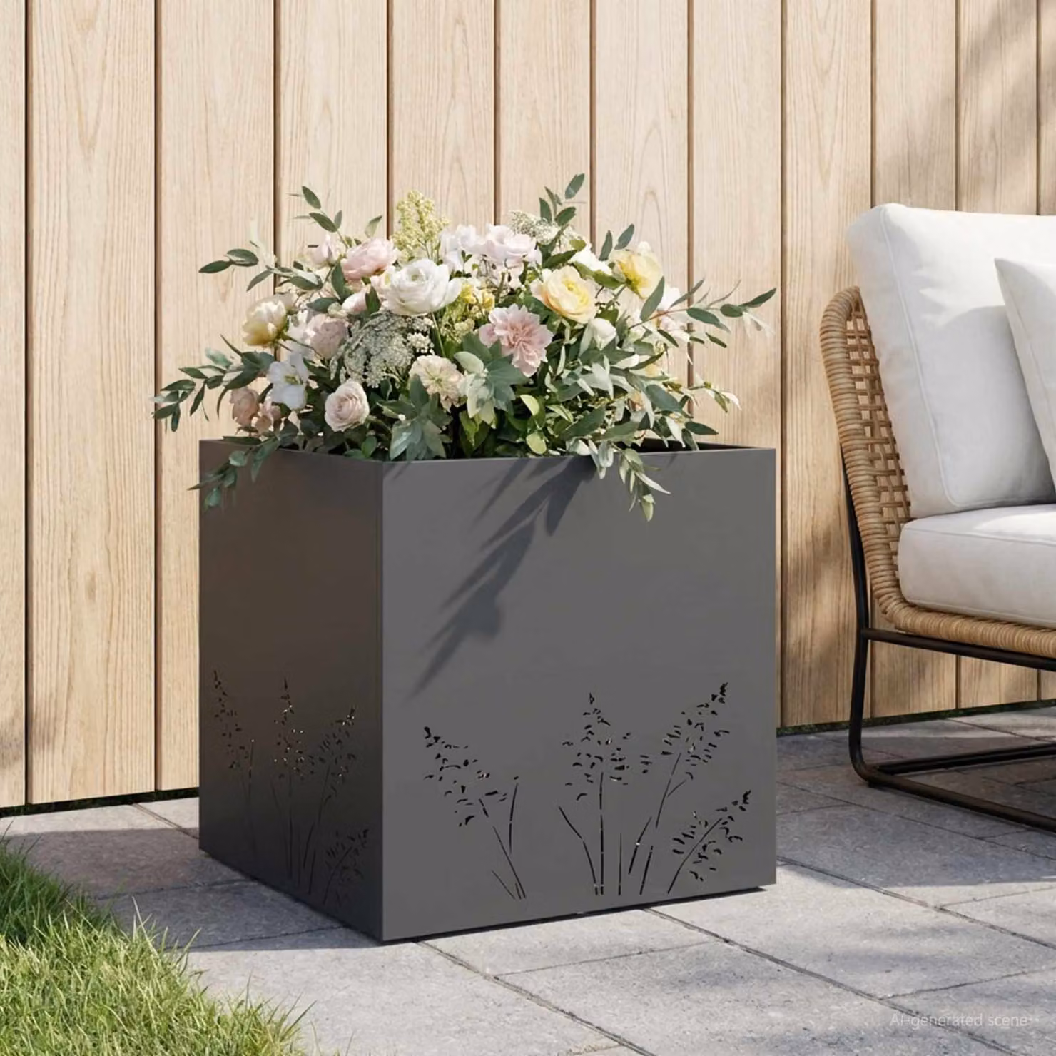 Vaso da giardino vidaXL in metallo Antracite L/P/H: 50 x 50 x 49 cm
