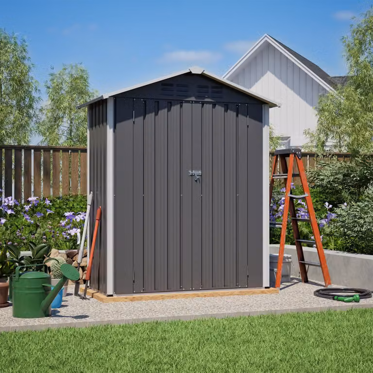 154x83x180cm Capanno per attrezzi in metallo con fori di ventilazione Inclusa fondazione in metallo Porta con serratura Resistente alle intemperie per attrezzi da giardino, grigio