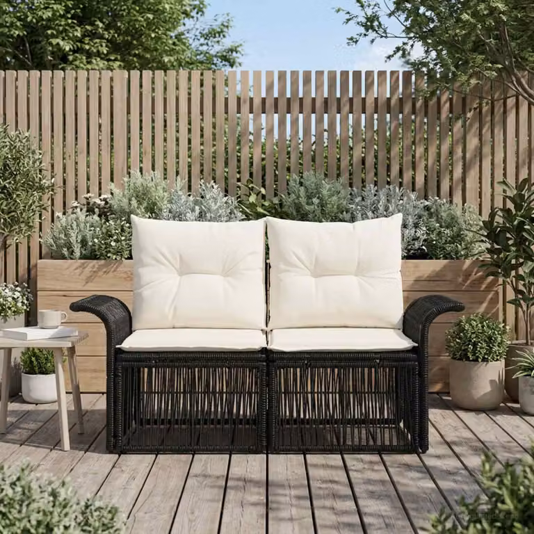 Divano da giardino a 2 posti vidaXL in rattan nero e metallo