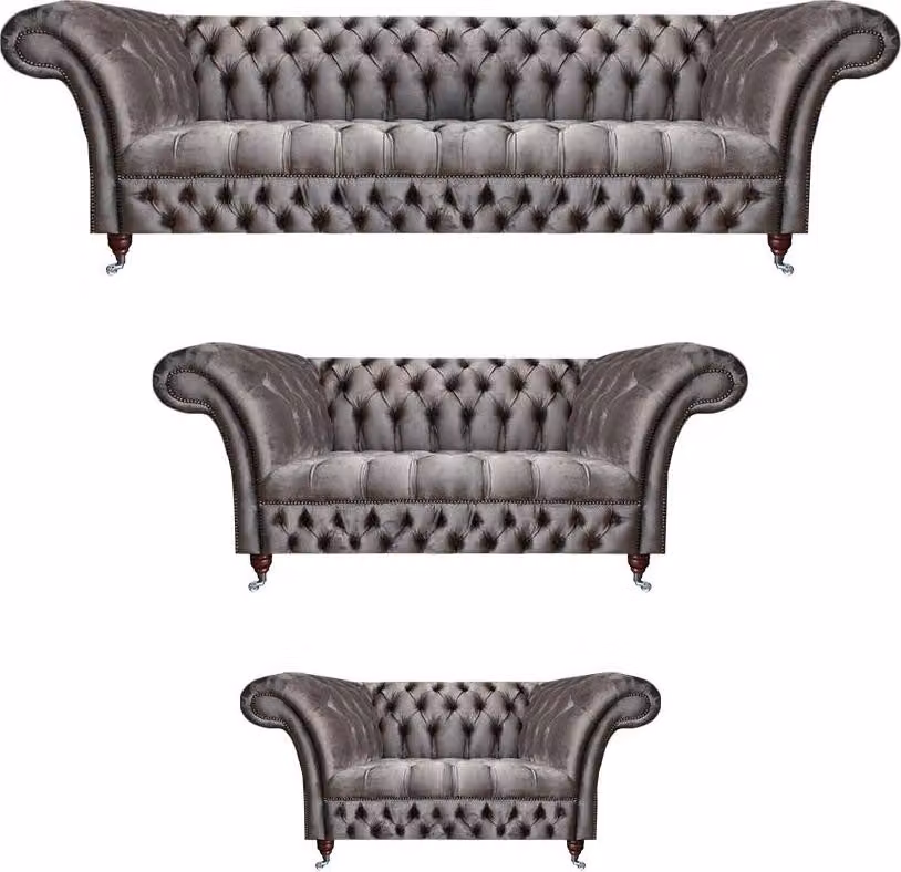 Wohnzimmer Grau Polstermöbel Textil Luxuriöse Sofagarnitur 3tlg Chesterfield