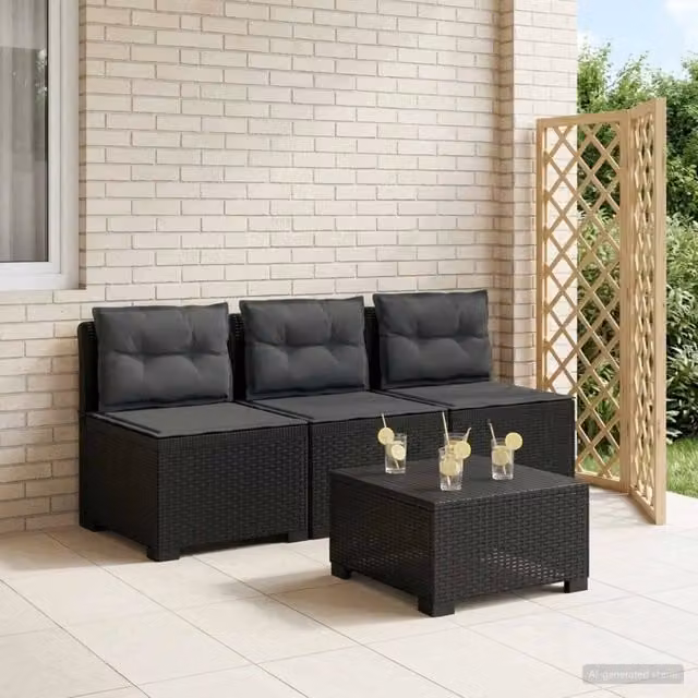 Divano da giardino a 3 posti vidaXL in look rattan color antracite con cuscini inclusi e rivestimenti rimovibili – 1