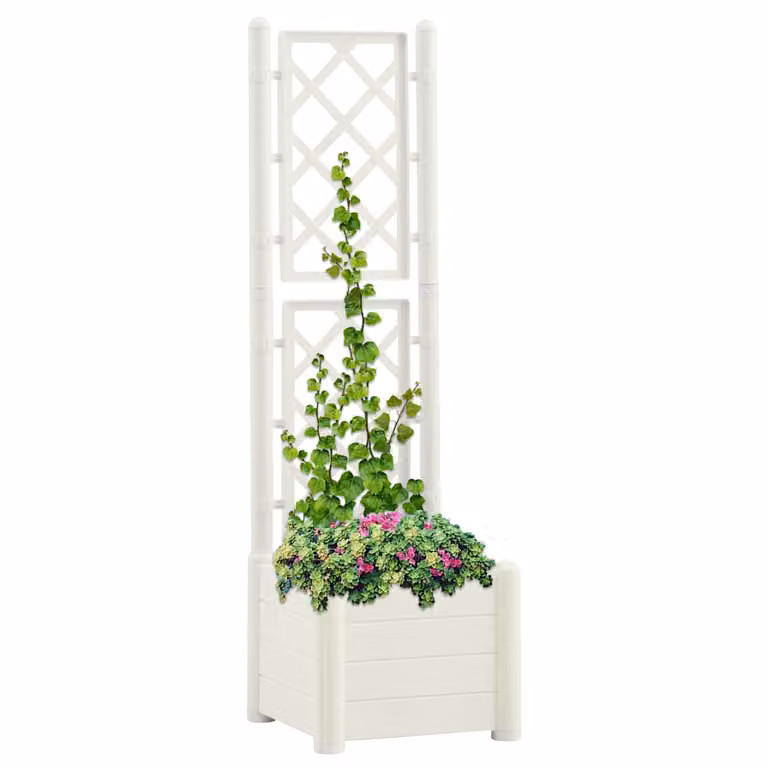 Fioriera da giardino con graticcio vidaXL in plastica bianca L/P/H: 43 x 43 x 142 cm
