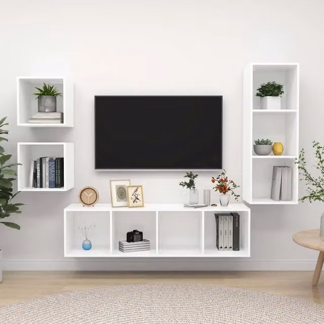 Set di 4 mobili porta TV vidaXL in legno multistrato bianco per soggiorno in stile minimalista con montaggio a parete
