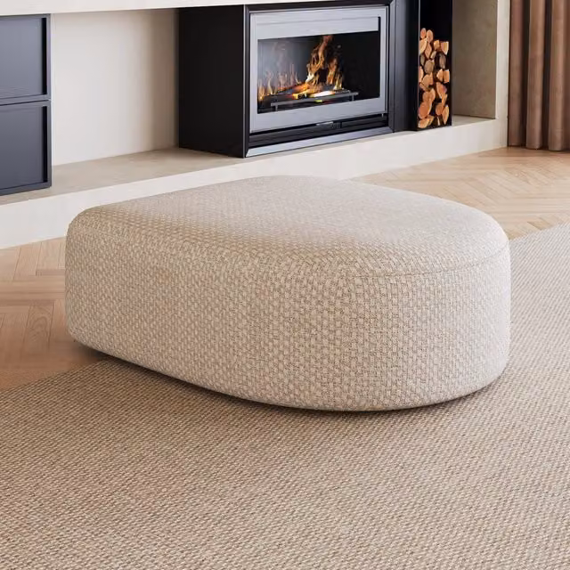 Pouf moderno OKWISH in tessuto bianco per soggiorno e camera da letto