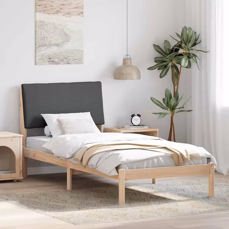 vidaXL Struttura del Letto Moderna in Legno di Pino con Doghe Fisse, Marrone e Grigio, 100 x 200 cm