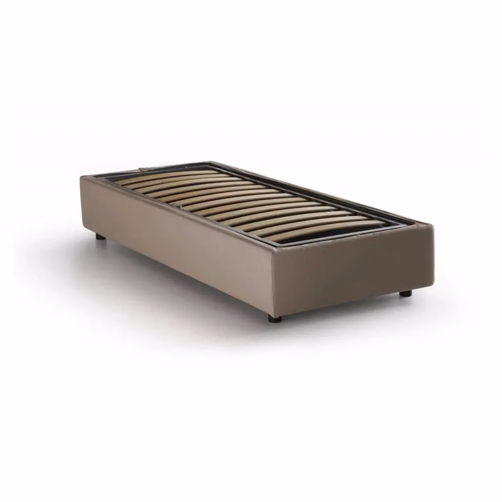 Letto singolo contenitore Talamo Italia con rivestimento in tessuto beige, adatto per materasso 80x190 cm – 2
