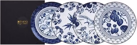 Set di 4 piatti da dessert TOKYO Design Studio in ceramica con decoro floreale blu, Ø 16 cm, H 2 cm