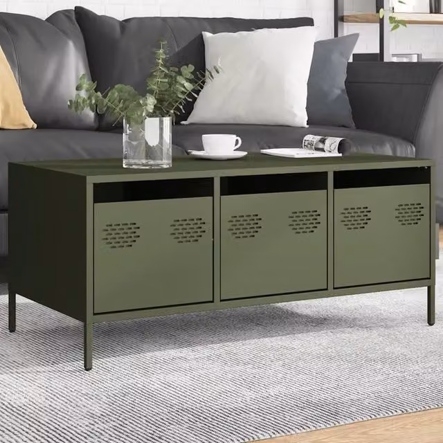 Tavolino Verde Oliva 101,5x50x43,5 cm Acciaio Laminato a Freddo 851272