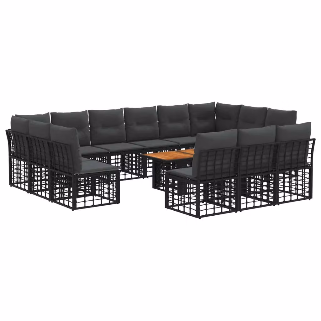 Set Divano da Giardino Moderno vidaXL in Polyrattan con Cuscini e Tavolino, 14 Pezzi, Nero e Grigio – 2