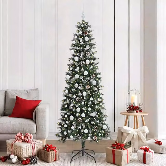 Albero di Natale artificiale moderno vidaXL verde con luci LED bianco caldo in PVC e metallo, Altezza: 210 cm – 1