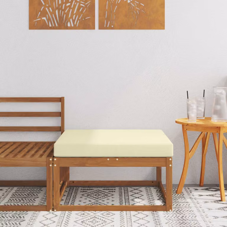 vidaXL Poggiapiedi da Esterno in Legno di Acacia con Cuscini Beige e Marrone L: 79 cm, P: 37 cm, H: 37 cm