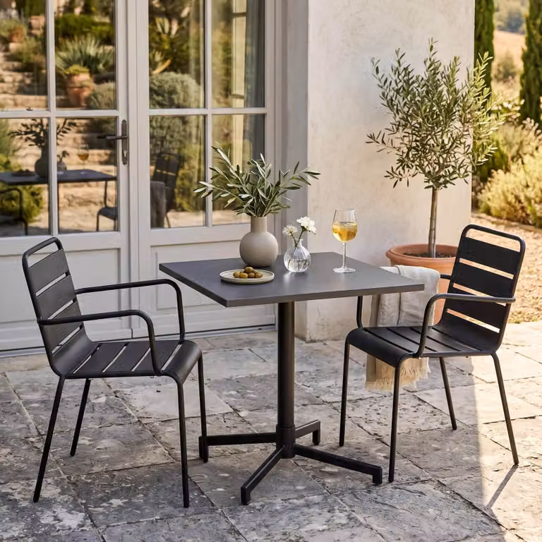 Set di tavolo da 70 cm e 2 sedie da giardino in metallo grigio - Oviala Palavas