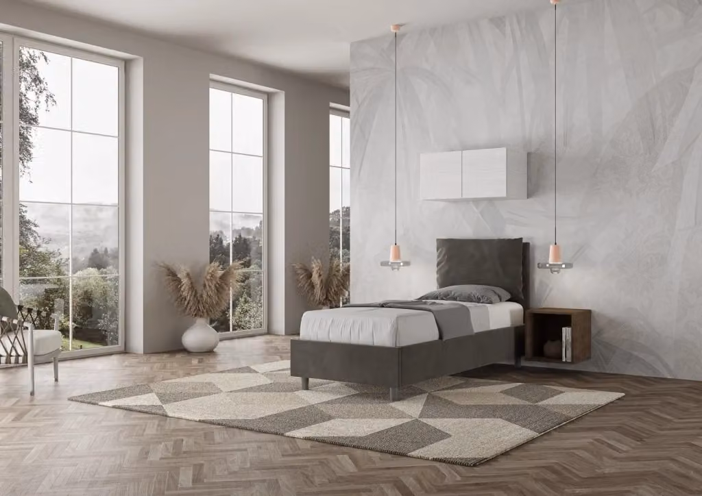 Letto singolo contenitore BS COM imbottito in microfibra grigio L/P/H: 90 x 200 x 105 cm – 2