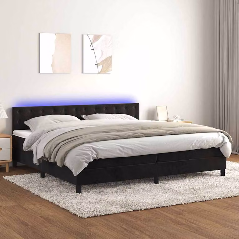 Letto Ibrido vidaXL con Materasso e Illuminazione LED in Velluto Nero L/P: 200 x 200 cm