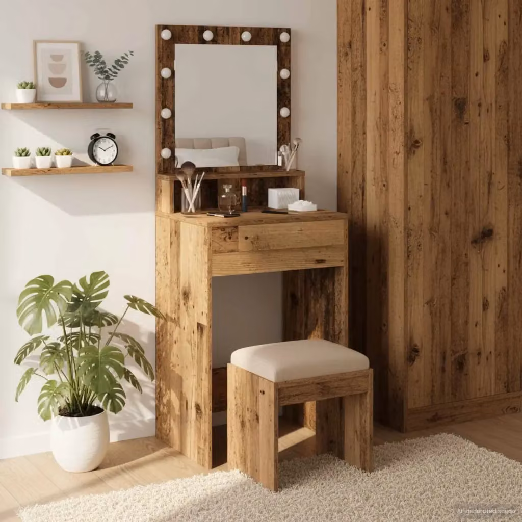 Toeletta con scaffale in legno vecchio marrone L: 50 cm, P: 41 cm, H: 135 cm – 2