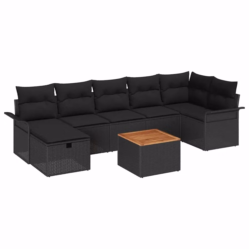 Set Divano da Giardino a L vidaXL 8 pz Nero con Cuscini e Tavolino in Polyrattan e Acciaio – 2