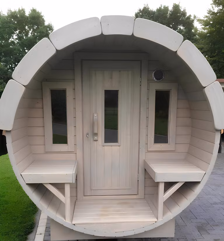 Saunafass Fasssauna Sauna Holzsauna Runde Holz Saunas 6-8 Personen 3,5m