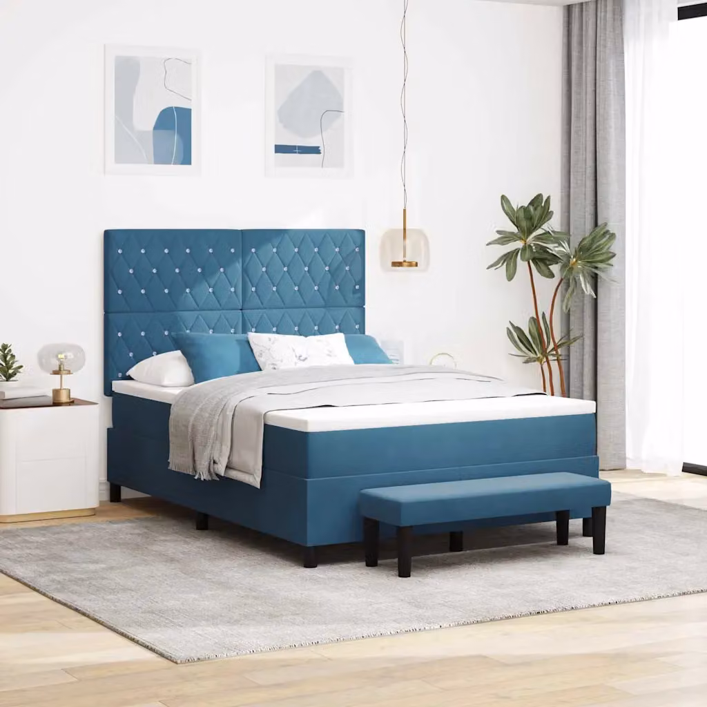 Letto a molle con testiera vidaXL in velluto blu, L/P: 160 x 200 cm