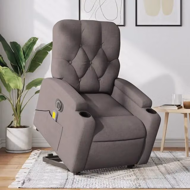Poltrona Alzapersona Elettrica Massaggiante vidaXL in Tessuto Beige e Grigio per Senior