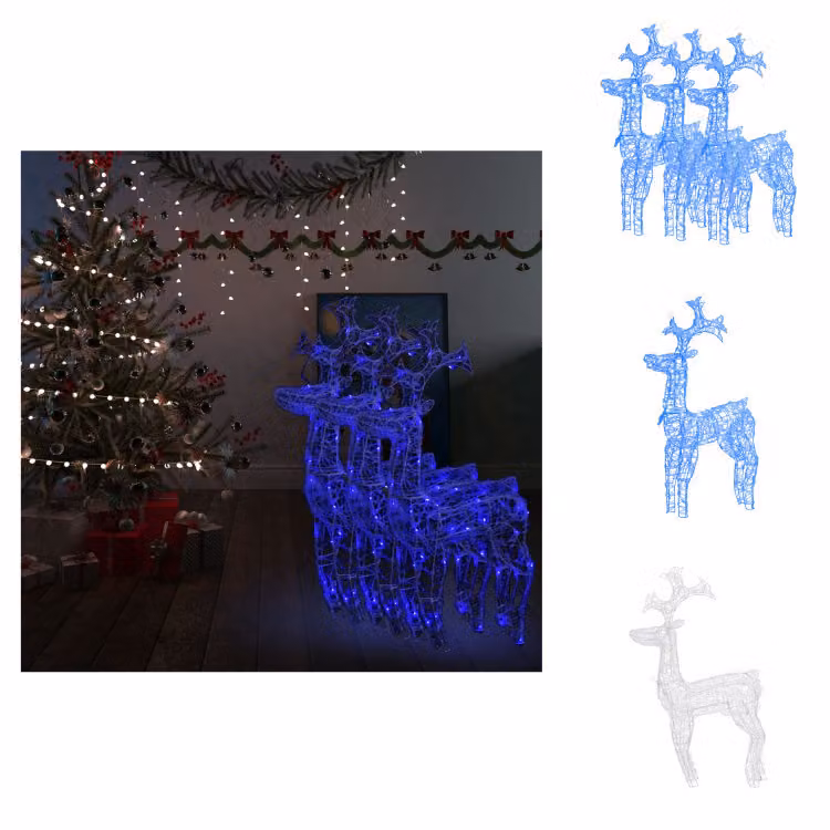 vidaXL Renna decorazione natalizia 3 pz. 60x16x100 cm acrilico - Luci di Natale