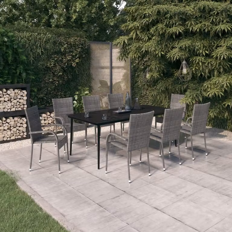Maison Exclusive - Set da pranzo da giardino da 9 pezzi, grigio e nero