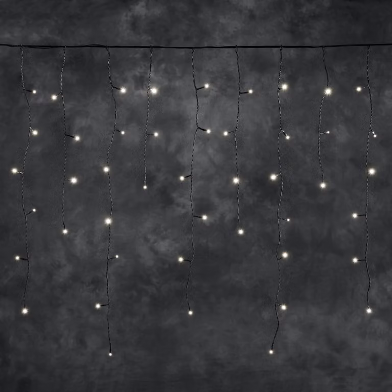 Catena luminosa a LED effetto pioggia di ghiaccio, 100 LED bianco caldo, grado di protezione IP44, colore nero