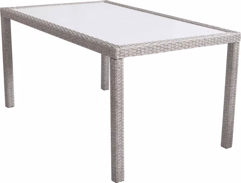 Milani Home - tavolo da giardino rettangolare fisso in wicker grigio con piano in vetro, 150 x 90 cm, per terrazzo e portico