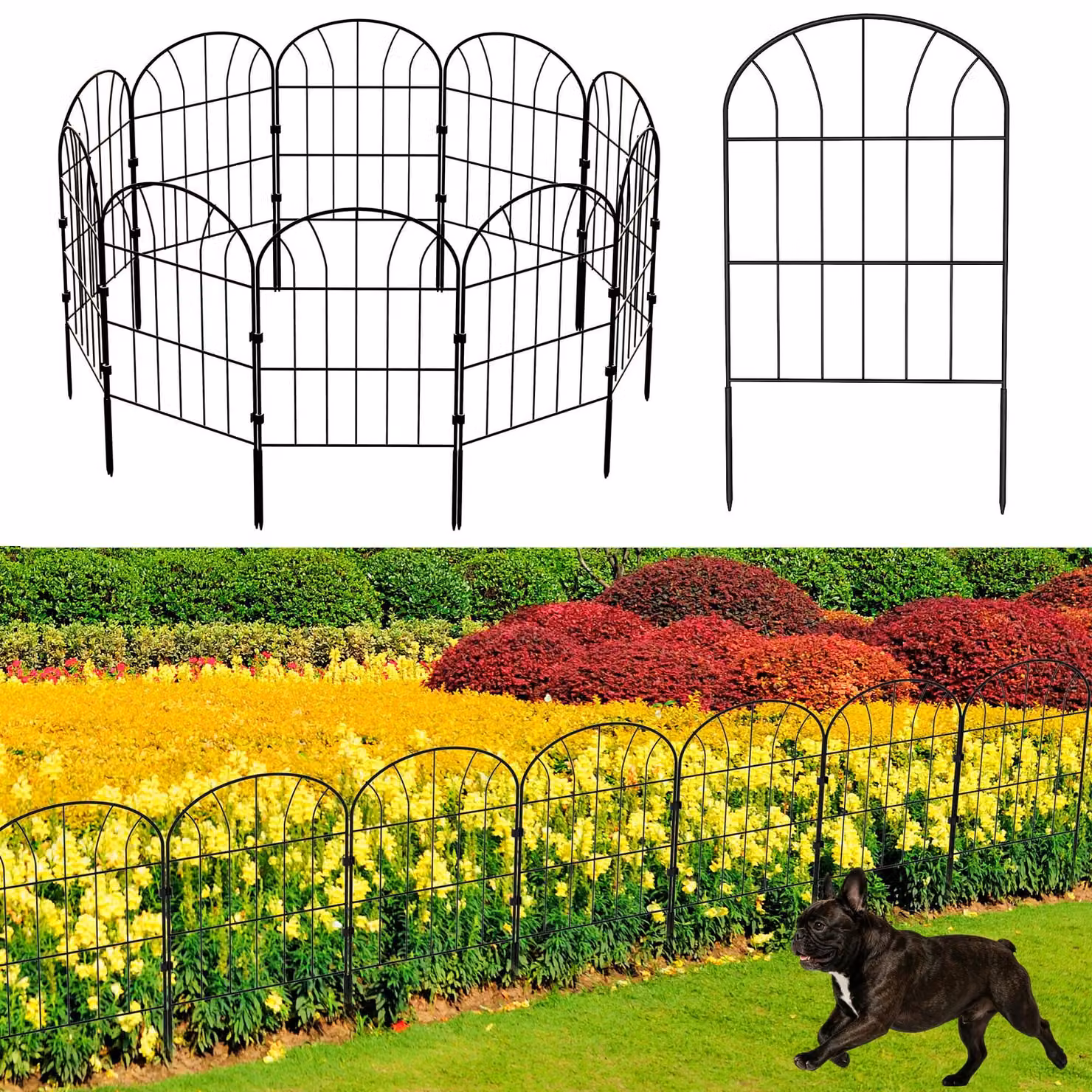 Recinzione decorativa per giardino, realizzata in metallo, altezza 60 cm x larghezza 33 cm (10 pannelli, lunghezza totale 3,3 metri)
