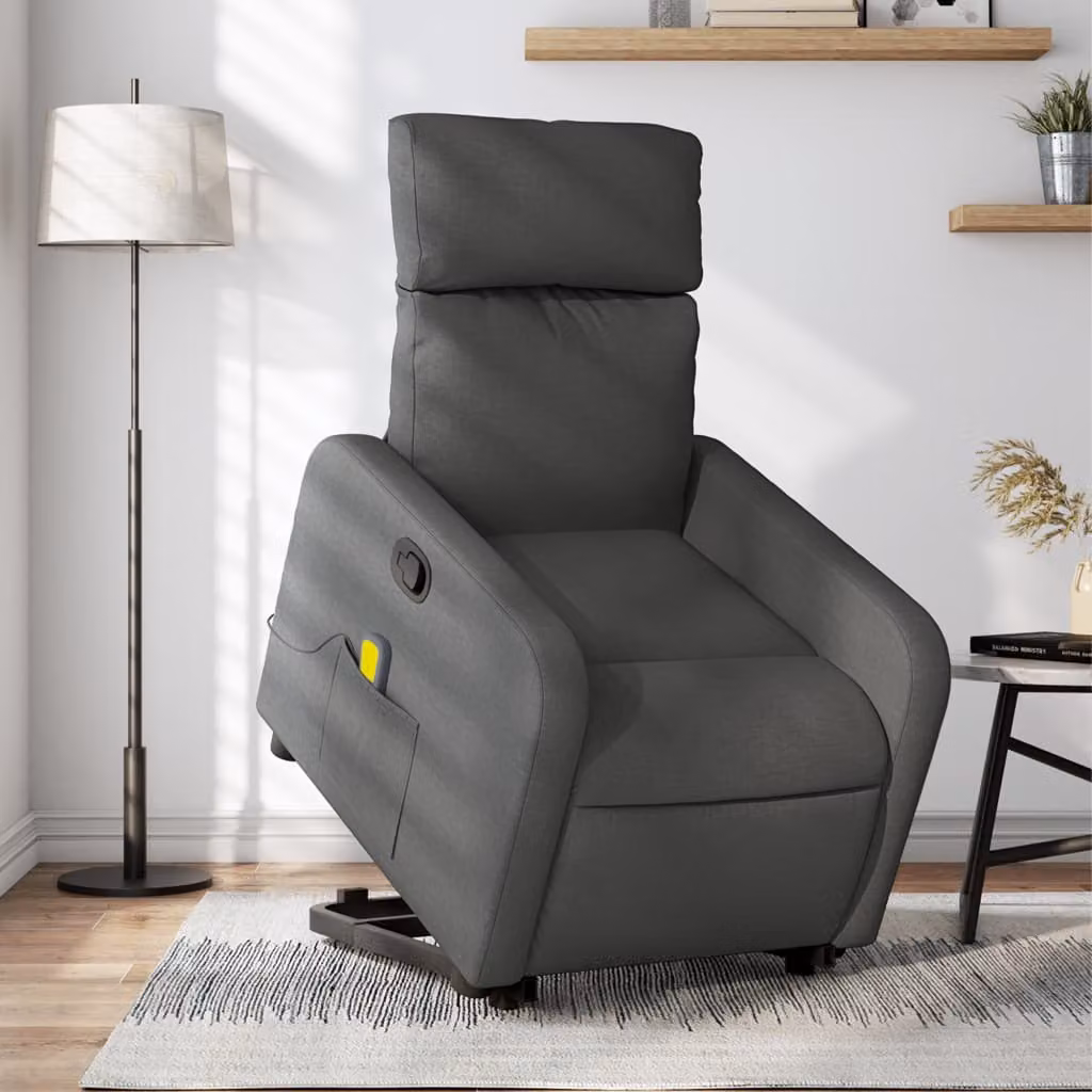 vidaXL Poltrona Alzapersona Reclinabile con Massaggio e Assistenza Elettrica, Grigio, Tessuto – 1