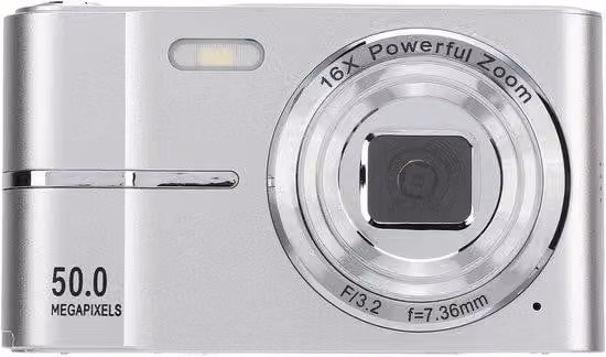 Fotocamera da viaggio digitale con schermo da 2,4 pollici, zoom 16x, autofocus, videocamera FHD 1080p con protezione antiurto e funzione video, colore argento