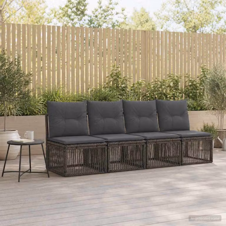 Set da giardino vidaXL a 4 posti in polyrattan grigio con cuscini imbottiti e coperture rimovibili