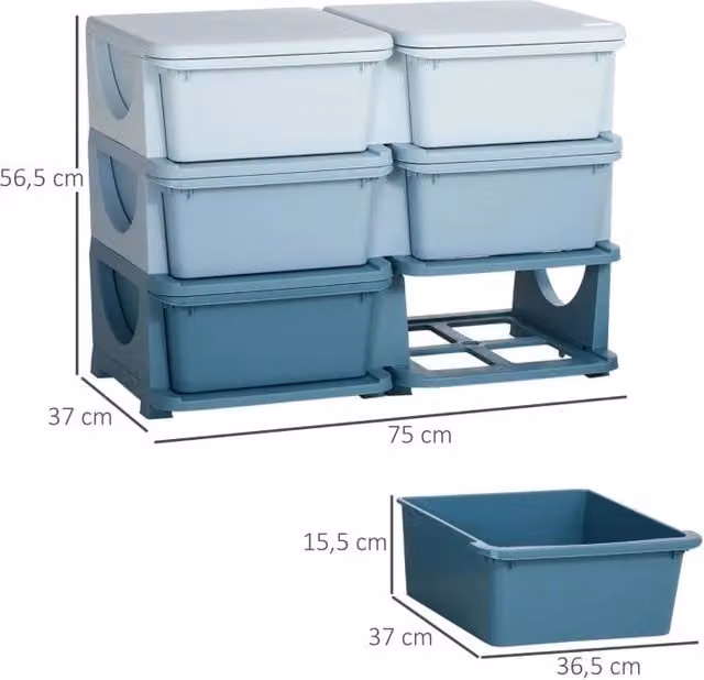 mobile contenitore per bambini 75x37x56,5 cm blu - 6 cassetti, da montare