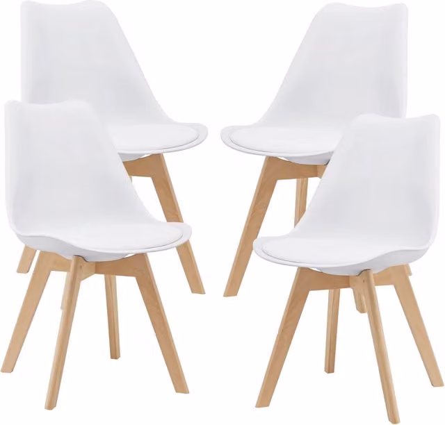 Set Fläten di 4 Sedie da Sala con Seduta Imbottita Rivestimento in Similpelle Bianco [en.casa]