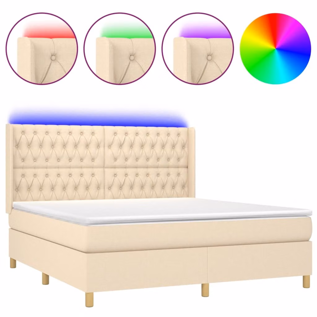 Letto a Molle con Materasso e LED Crema 180x200 cm in Tessuto