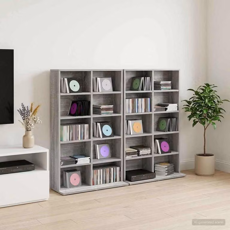Mobile per CD vidaXL in 2 pezzi, colore Sonoma grigio, con ripiani regolabili, L 65 cm x P 23,5 cm x H 97,5 cm