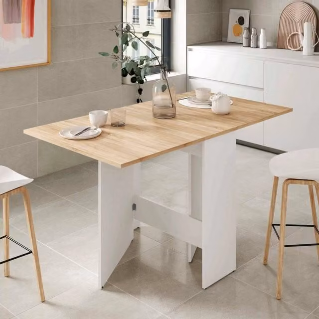 Tavolo da pranzo allungabile Arid DMORA con piano abbattibile, Bianco e Rovere, L: 77 cm, P: 31 cm, H: 78 cm