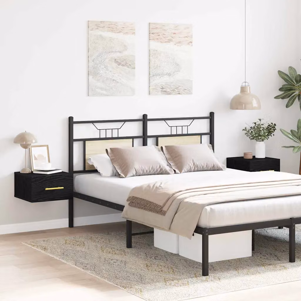 Set di 2 Armadi da Notte vidaXL in Legno MDF Rustico Nero L/P/H: 35 x 35 x 20 cm