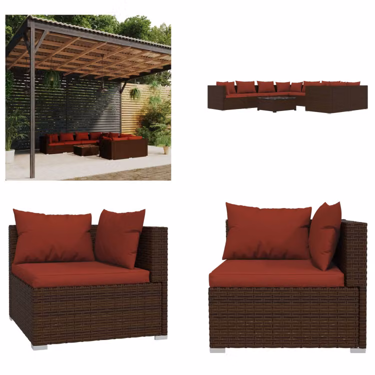 vidaXL set salotto da giardino 9 pezzi con cuscini in rattan marrone - set salotto da giardino - set salotto da giardino - set salotto in rattan