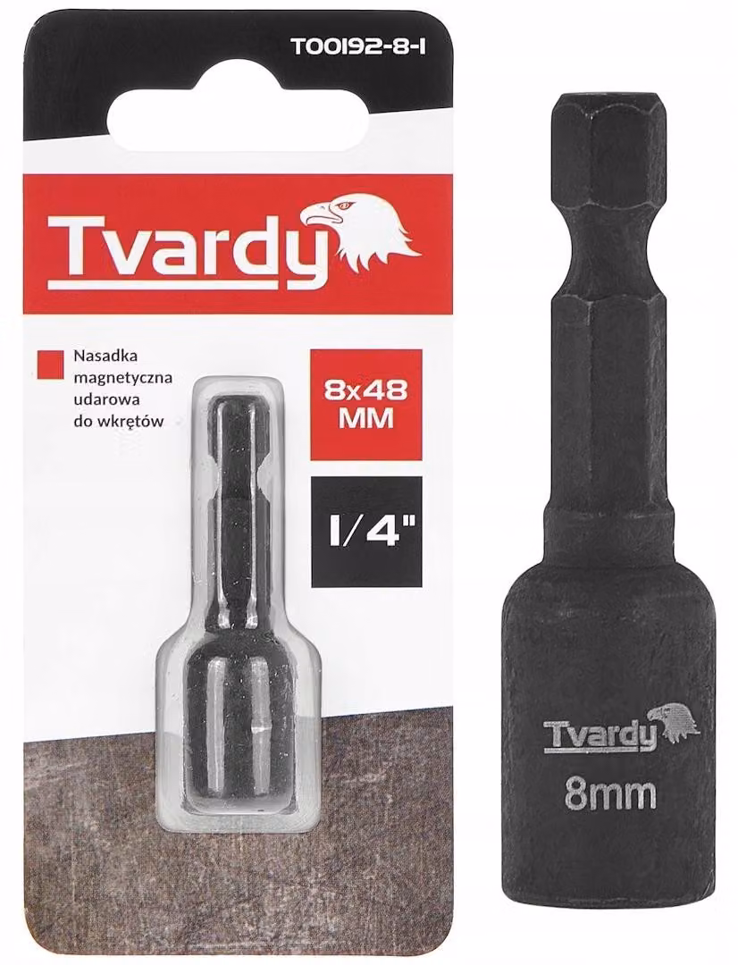 Punta magnetica per avvitatore a percussione, 8 mm x 48 mm, 1/4 di pollice