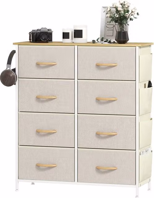 Cassettiera con 8 Cassetti in Tessuto ¨C Xylo ¨C Beige con Struttura in Metallo