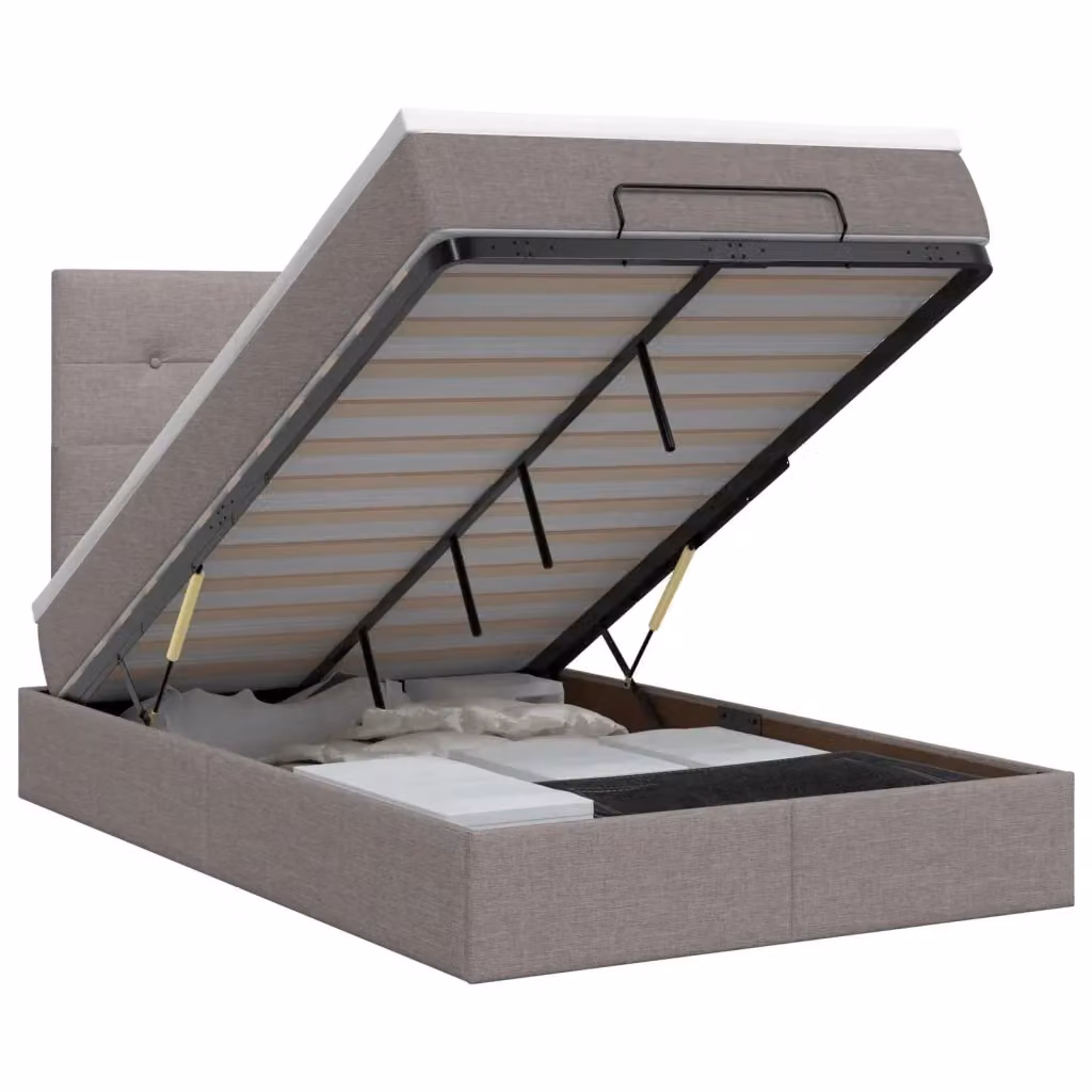 Letto ottomano con contenitore a sollevamento vidaXL in tessuto beige e legno, L/P/H: 120 x 200 x 128 cm – 2