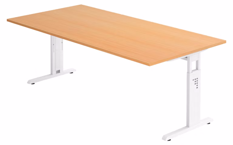 bümö Scrivania Serie-O - Decorazione: faggio, dimensioni: 200 x 100 cm, struttura: bianco